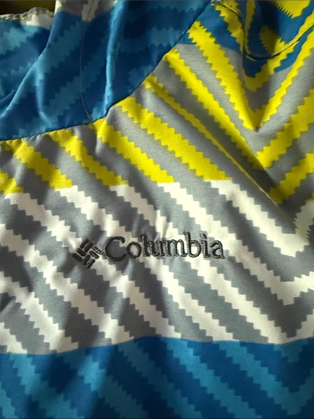 Columbia Bright Blue and Yellow Striped Kids Hooded Jacket EUC - Picture 3 of 6